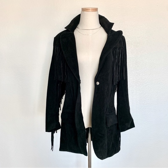[🌟 PRICE FIRM] Free People Black Marlboro Fringe Genuine Leather Blazer Jacket - Picture 6 of 16